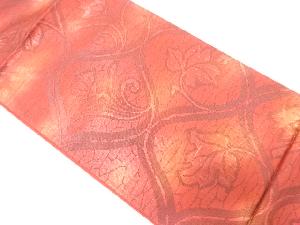 漆　花唐草模様織り出し　暈し　袋帯